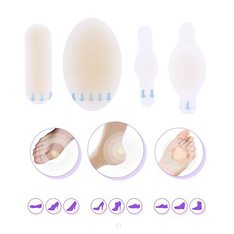 4Pcs Silicone Adhesive Hydrocolloid Gel Blister Plaster Anti-wearing Heel Sticker Patch Foot Heel Protector Women