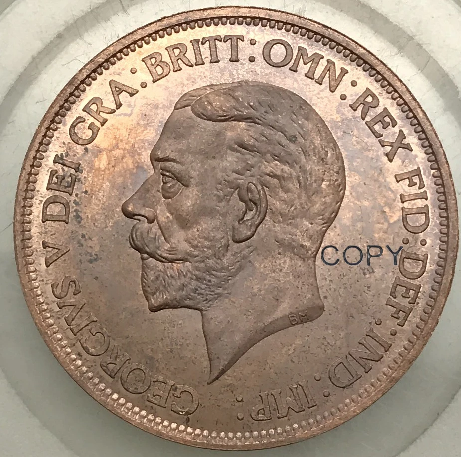 

United Kingdom 1933 1 Farthing George V One Penny Red Copper Copy Coins
