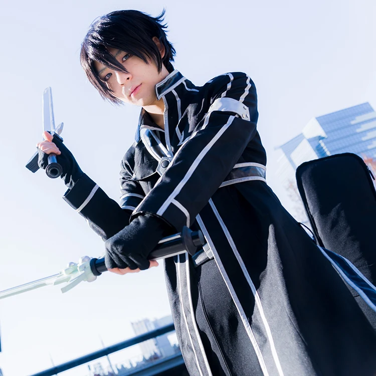 HOT Anime Sword Art Online Kirito Kazuto Kirigaya Cosplay Black Costume Cloak