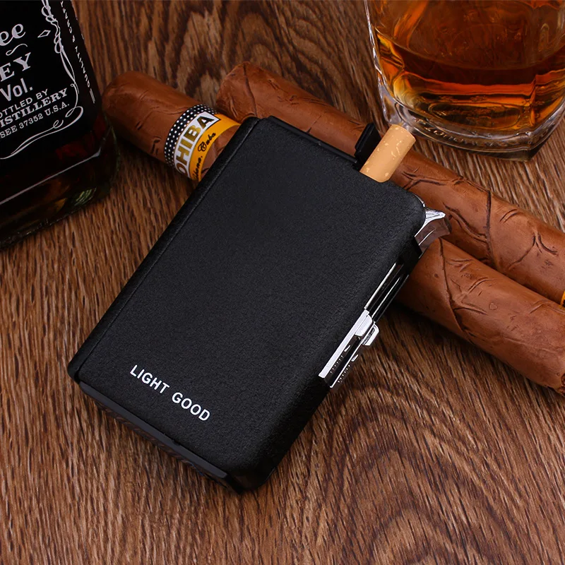 Cigarette Case Automatic Lighter Ejection Butane Windproof Metal Box