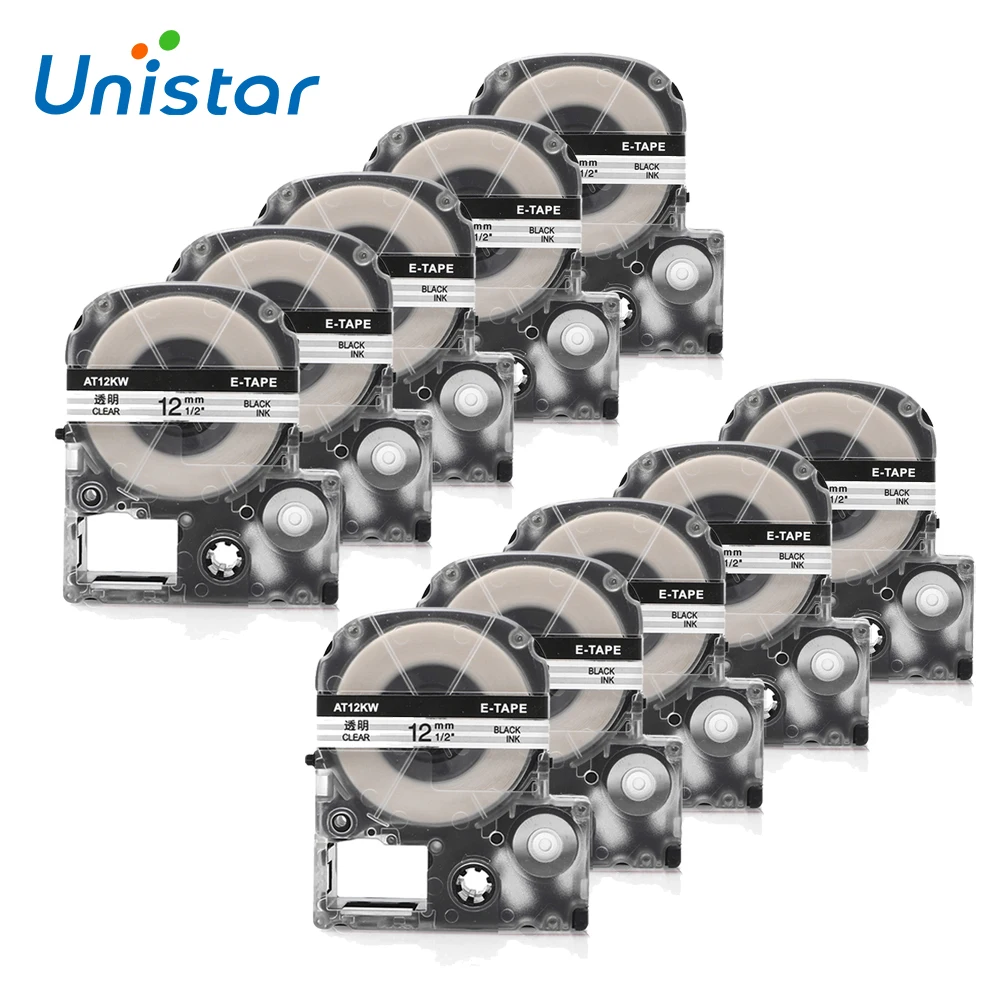 10PCS ST12K Label Tape 12mm Cassette Refills Compatible Epson LabelWorks LC-4WBN9 for LW-300 LW-400 LW-500 LW-600P LW-700 Clear |
