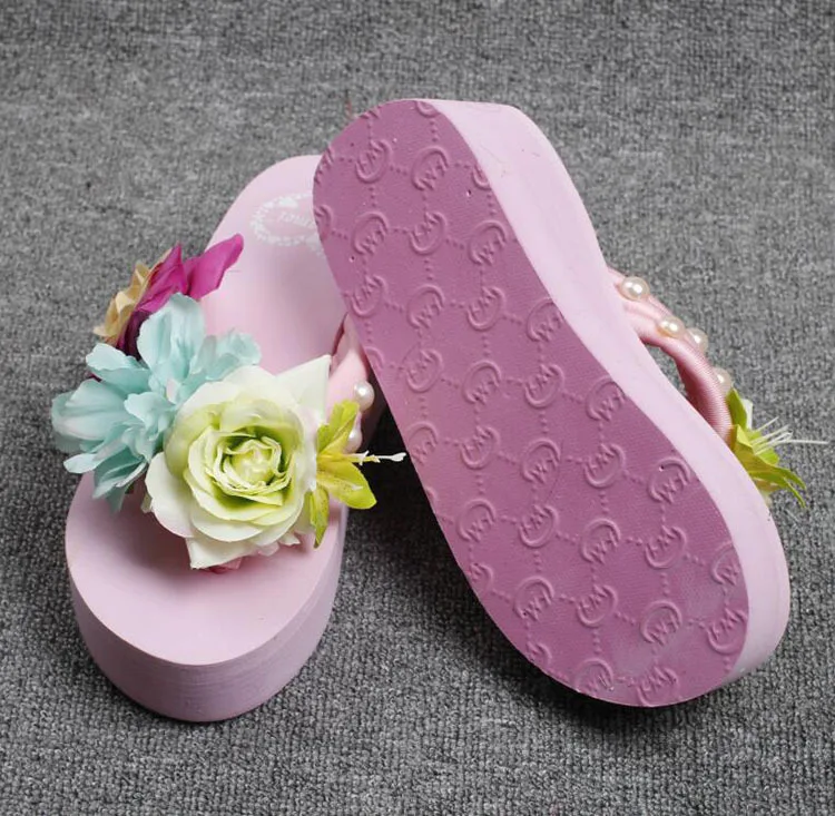 2019 New Flowers Beach Handmade Flip Flops Slippers Online Fashion High Heel Sandals Pink Shoes Womens49