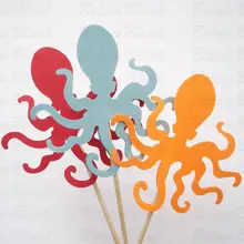 Пользовательские Осьминог кекс топперы, дождливый день тему душа ребенка Свадебная вечеринка пищевой выбирает зубочистки украшения