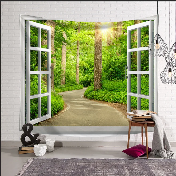 

Scenery Outside the Window Decoration Beach Towel Plant Flowers Wall Carpet Home Decor Hanging Living Wall Tapestry