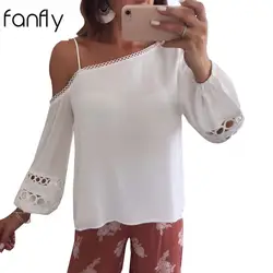 Повседневное белый Blusa Feminina Boho Off Shoulder Top с длинным рукавом чешские Для женщин блузка рубашка однотонная летняя Для женщин s Костюмы WS9464F