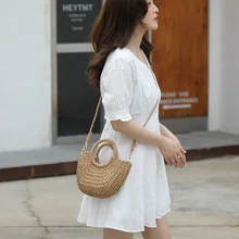 Ручная женская сумка на плечо, летняя Соломенная пляжная сумка, богемная женская соломенная сумка в форме пельменей, дорожные сумки-мессенджеры