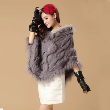 

WOMENS KNITTED GENUINE RACCOON FUR HOODED SWEATER COAT JACKET WITH HOOD FOR GIRLS LADIES REAL FUR PONCHO CAPE STOLES SHAWLS