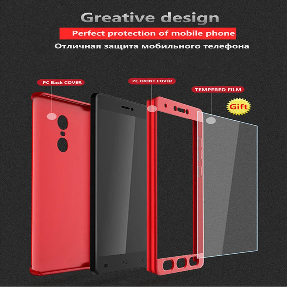 MOUSEMI 4x Case For Xiaomi Redmi with Glass 360 Full Cover Hard Protect Phone Cases, For Xiaomi Redmi Note 4 Global 4x Case On (3)