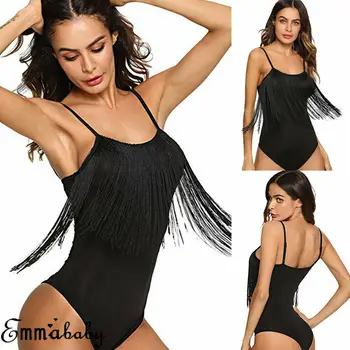 

2019 Newest Hot Women Sexy Solid Tassel Bodysuit Bodycon Jumpsuit Romper Leotard Tops Playsuit Sleeveless