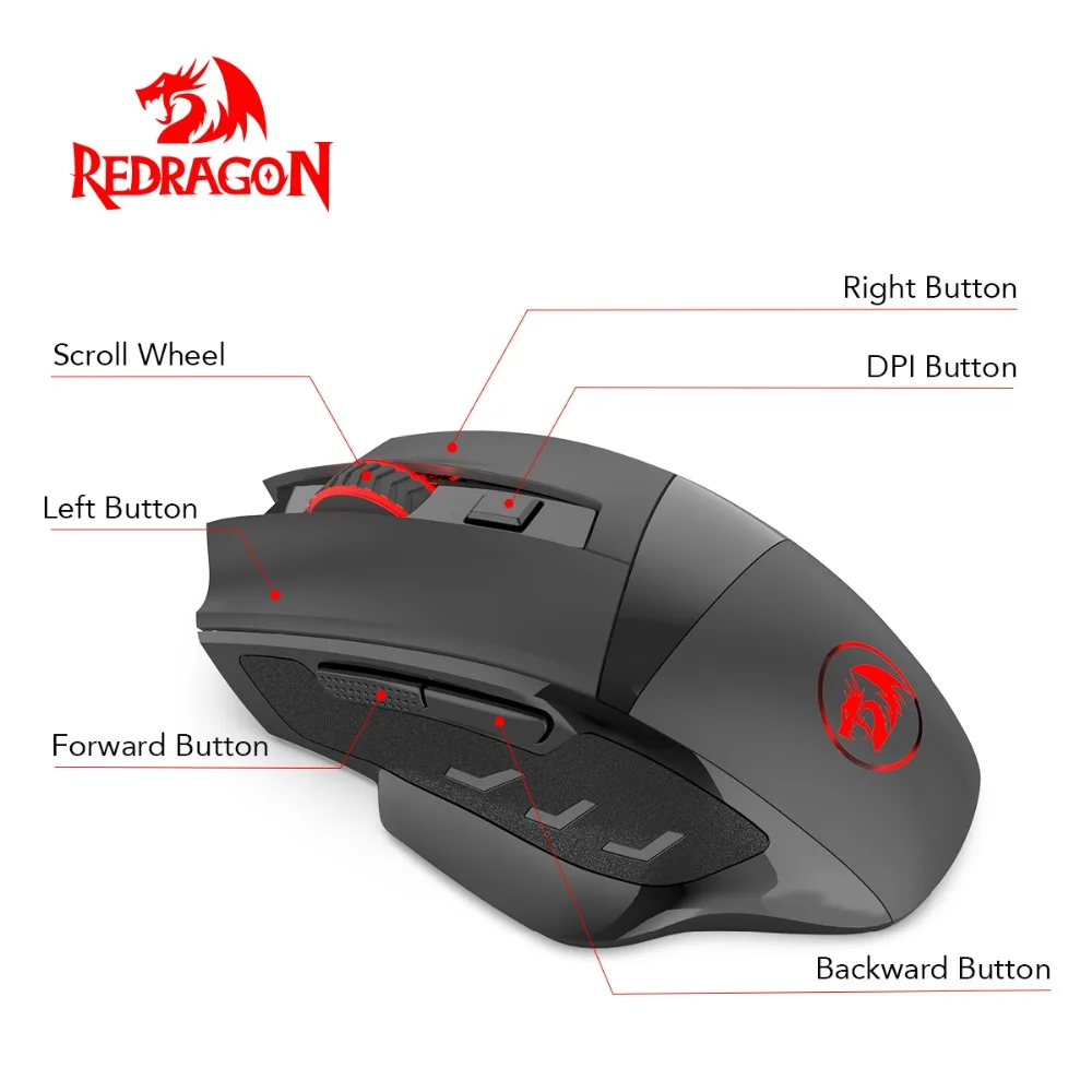 Redragon M653 2.4G Wireless Mouse Professional 6 Buttons Gaming Mouse Game Optical Sensor RGB Lights Mouse Gamer for Msi Dota