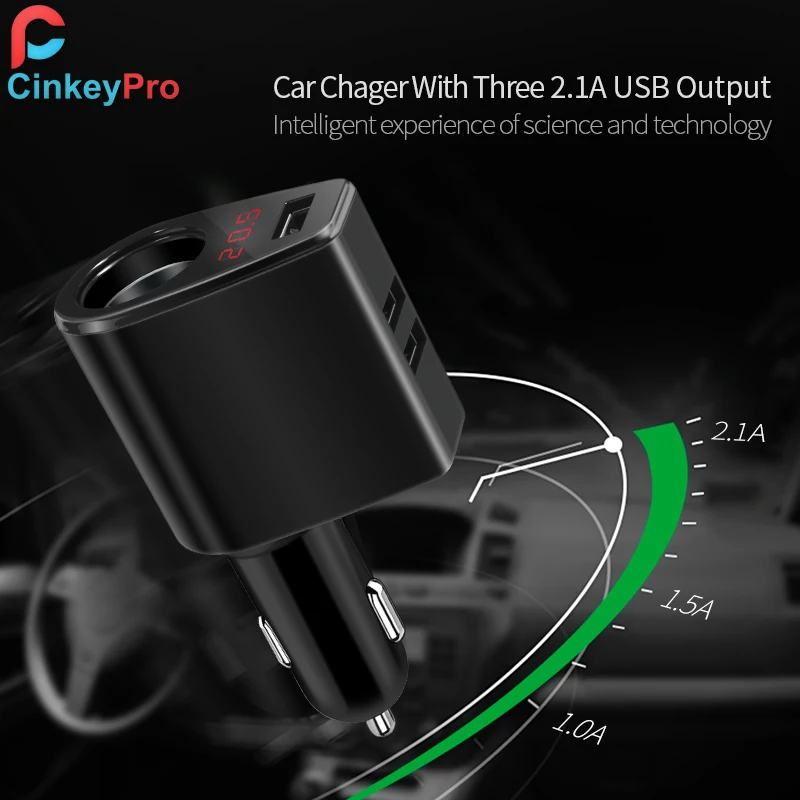 CinkeyPro سيارة شاحن 3 ميناء USB سيارة شاحن الهاتف المحمول محول السفر ل فون سامسونج LED شاشة السيجار ولاعة 2A شحن