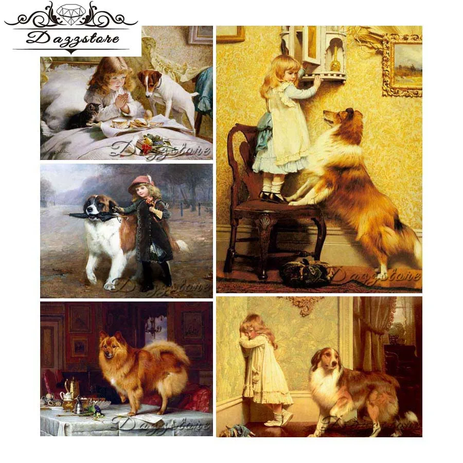 

Diamond Painting cross stitch 5d Diamond Embroidery room decoration diamond mosaic paintings beautiful girl and dog