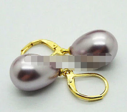 

hj 00392 New Lady 12x16MM TEARDROP PURPLE COLOR GENUINE SEA SHELL PEARL STERLING EARRINGS