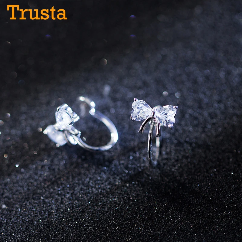 

Trustdavis 100% 925 Solid Real Sterling Silver Bowknot Cz Ear Cuff Clip On Earring For Teen Girl Without Piercing Jewelry DA171