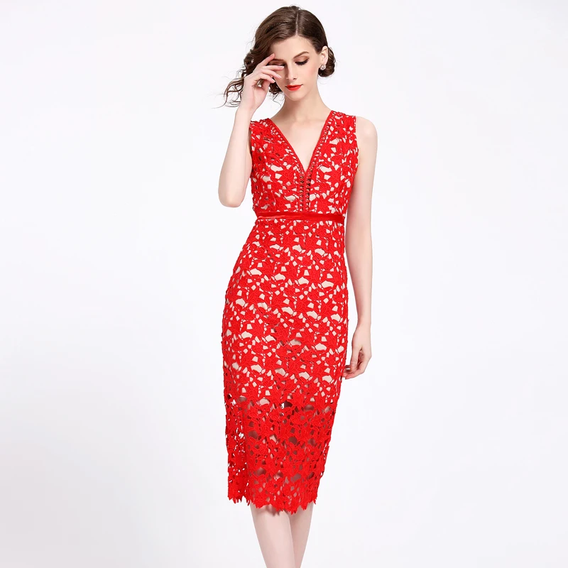2018 новые женские летние платье vestidos модный v образный вырез кружева выдолбленные