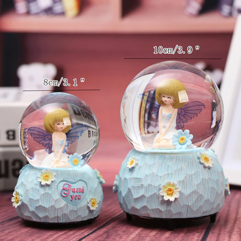 

Creative Light Rotating Flower Fairy Crystal Ball Music Box Floating Snow Crystal Ball Music Box Birthday Gifts Home Decoration