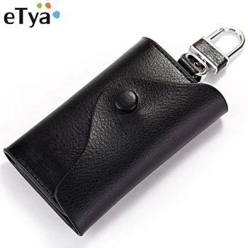 

eTya Genuine Leather Car Key Wallets Men Key Holder Housekeeper Keys Organizer Women Keychain Wallet Covers Key Case Bag Purse