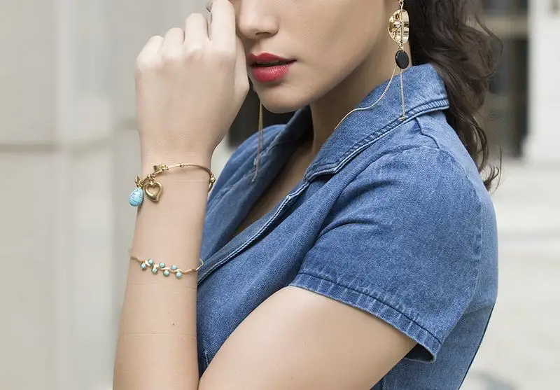 Meaeguet Gold-color Irregular Curved Bangle For Female Geometric Stainless Steel Bracelet With Green Stones Fashion Jewelry (7)