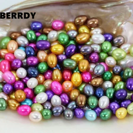 

Wholesale Loose Pearl Rice Shape Pearl 6-7MM AAAA Colorful Akoya Pearl Beads Colored Akoya Oyster Loose Pearl Beads 30pcs/lot