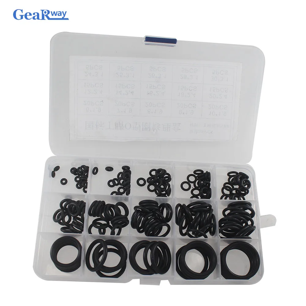 

200pcs Black Rubber O Ring Seal Kit 15 Different Sizes NBR O-ring Seal Gasket Set Oil Resist Oring Assortment with Plastic Case