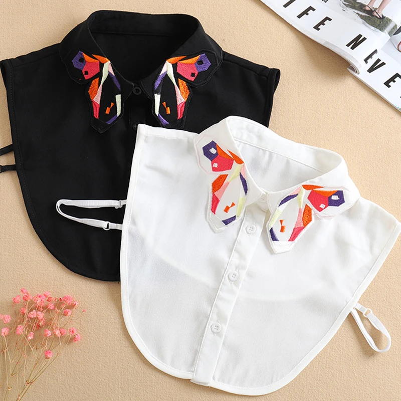 

White Detachable Collar For Women 2019 Ladies Tie Embroidery False Fake Collar Shirt Black Removable Nep Blouse Kraagie Faux Col