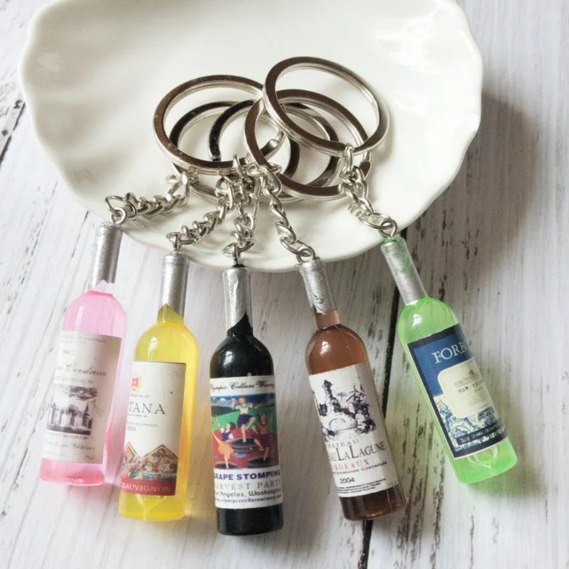 

30pc/lot Creative simulation wine bottle resin key chain /Lovely gift key chain/key button/party Favors gift