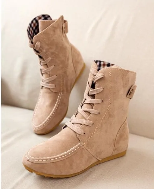 women's suede lace up ankle boots flat