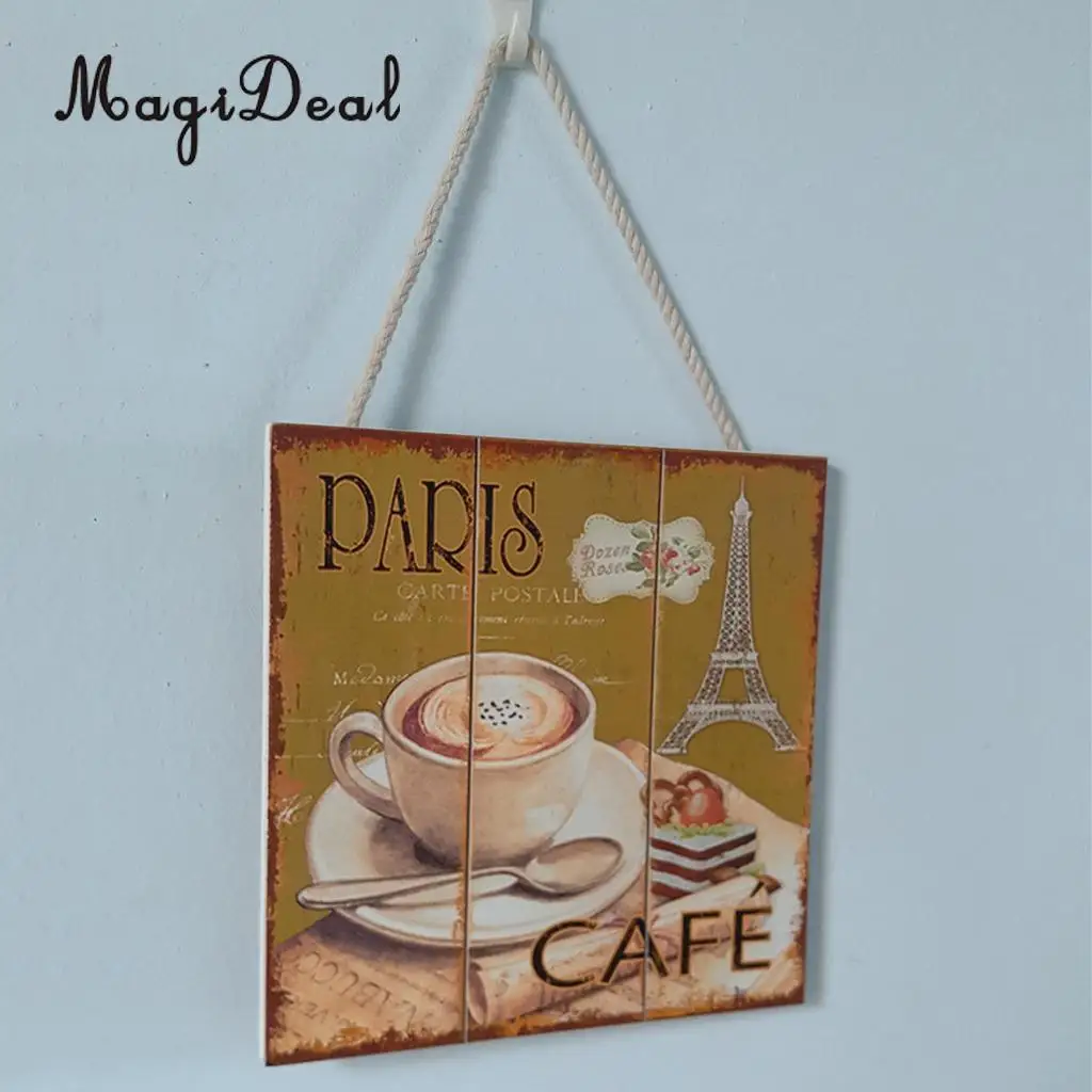 20x20cm Shabby Chic Solid Wood Coffee Sign Plaque Cafe Bar Dining Room Hanging Decor