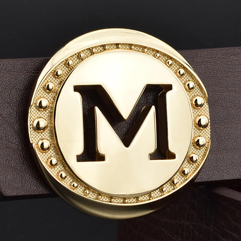 

High quality letter M buckle fashion designer mens belts luxury brand genuine leather belt casual cowhide brown ceinture homme