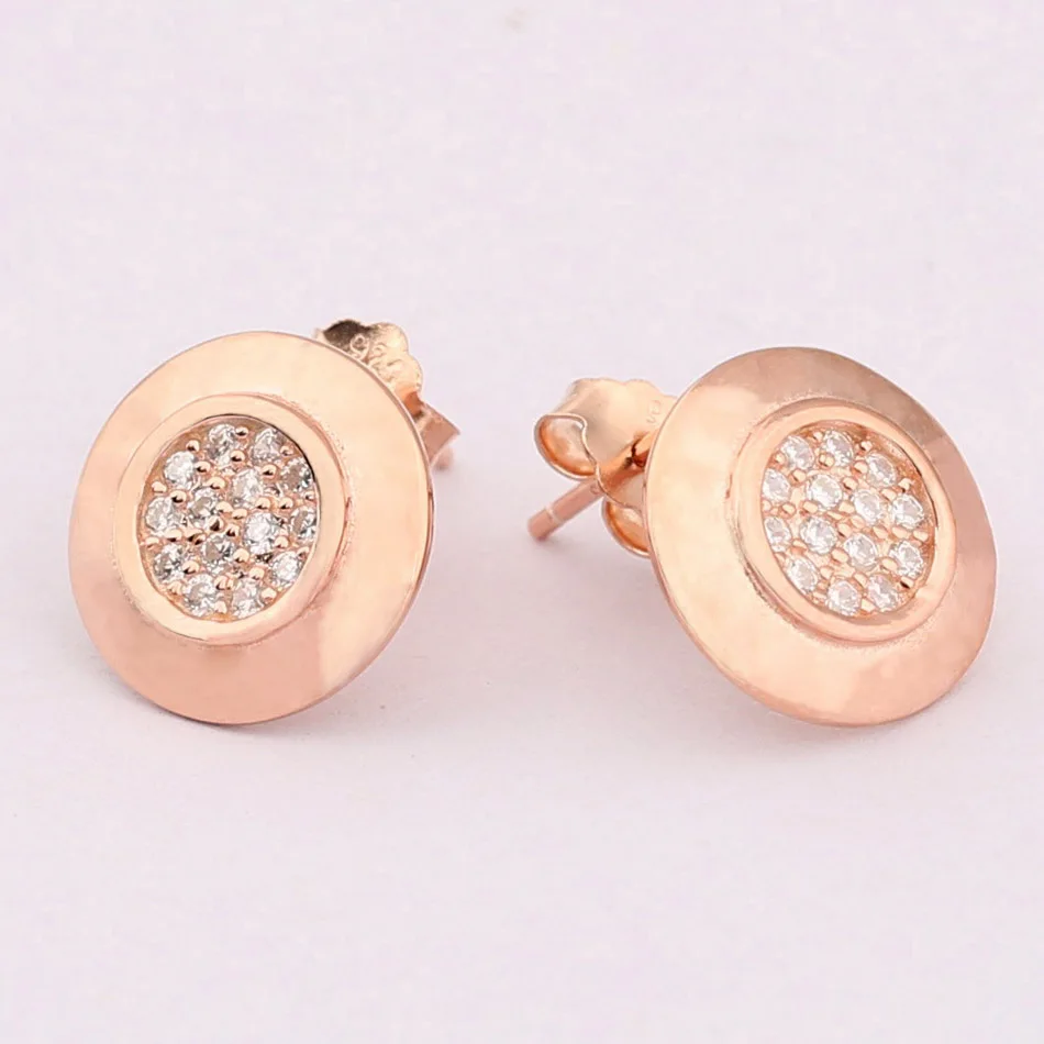 

Authentic 925 Sterling Silver Earring Rose Signature WIth Crystal Stud Earring For Women For Women Wedding Gift Original Jewelry