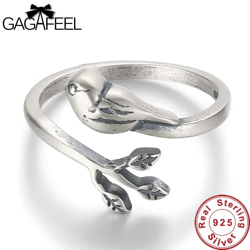 

GAGAFEEL 100% Real 925 Sterling Silver Jewelry Branch & Cute Bird Opening Rings for Women Girls Gifts Animal Jewelry Drop Ship