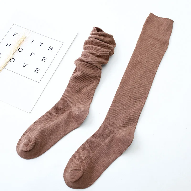 Осень-зима, женские длинные носки, одноцветные, до бедра, высокие носки ...