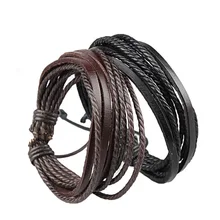 Hot Retro Leather Braided Wristband Bracelets Handmade Knitted Wrap Multilayer Men And Women Charms Bracelets Brown Black color jiayiqi fashion men leather bracelets black brown color bracelets