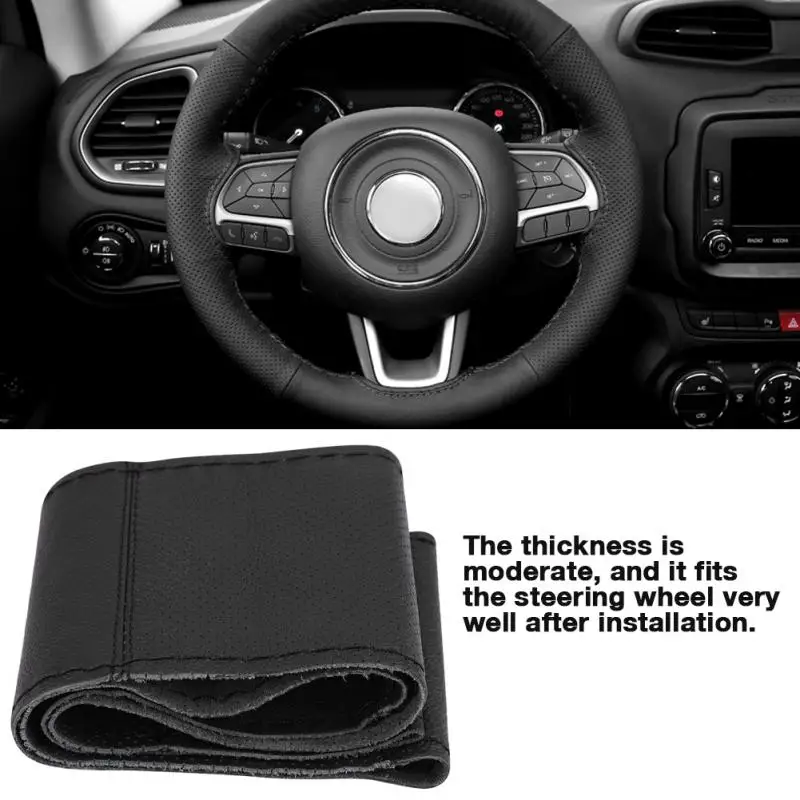 Black+Red KIMISS 1 Pc 37-38cm Car Auto Laser Drilling Cowhide Universal Steering Wheel Cover Non-slip 