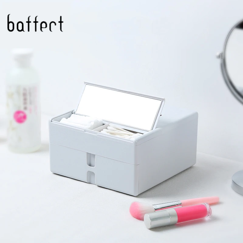 

New Plastic Makeup Organizer Tissue Box with Mirror Storage Box Multipurpose Organizer Office Sundries Cosmetic Drawer Container