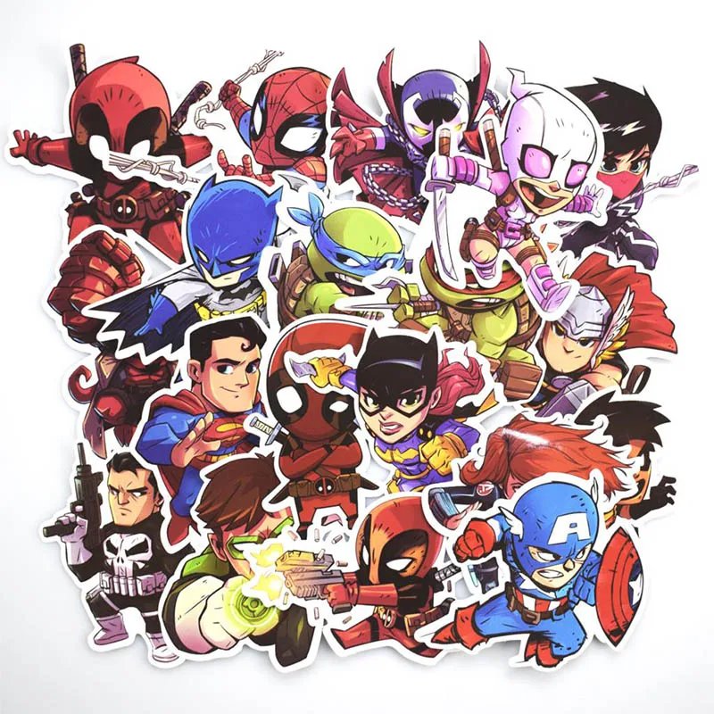 

50 pcs/lot Super Hero Cool Stickers Car Styling Phone Bicycles Decals PVC DIY Waterproof Spider-Man Avengers Stickers
