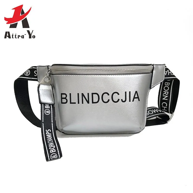 

Attra-Yo 2019 New Women's Waist Bags Fashion Solid Laser Girls Simple Casual Ladies Small Pockets Popular Letter Wild Bag