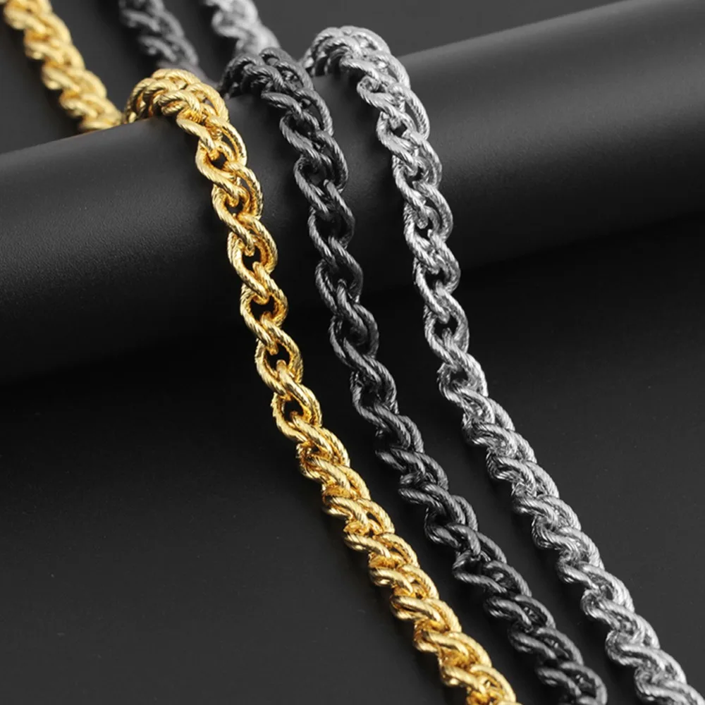 

5/7mm Hiphop Men's Stainless Steel Cuban Chain Necklace Gold Black Silver Chain 60cm Fashion Long Necklaces for Men#288849