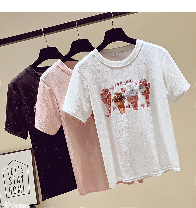 Модная футболка с бриллиантами, женская футболка, хлопковый топ, camisetas verano mujer,, летние топы, футболка, женская одежда, футболка, femme