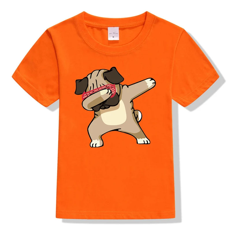Забавная детская футболка летние футболки с короткими рукавами с принтом собаки для мальчиков модные повседневные топы для детей красного, черного, желтого цвета - Цвет: Оранжевый