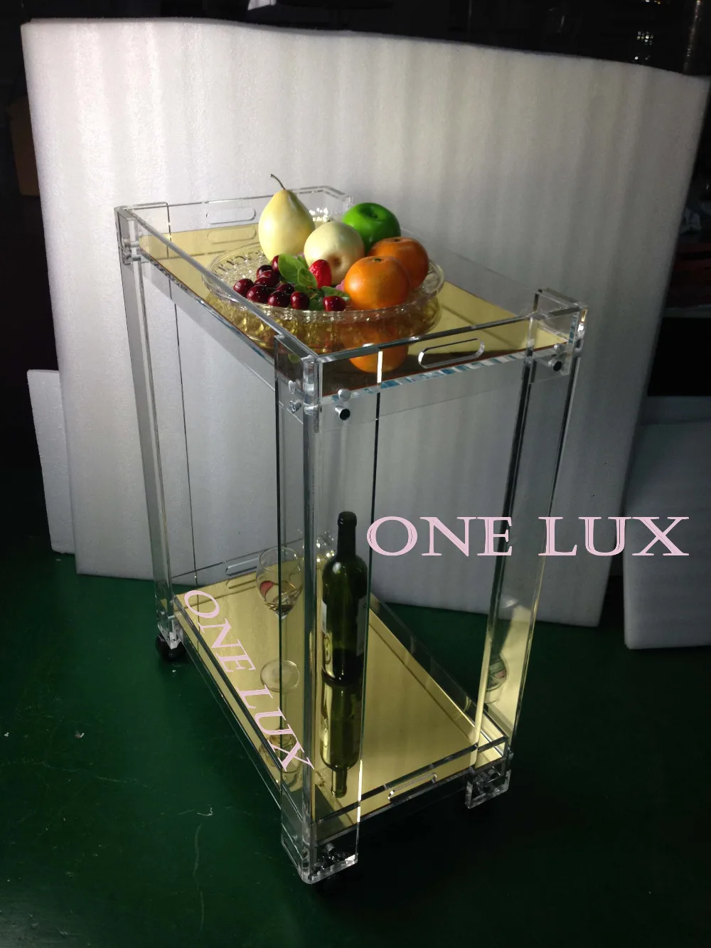 (KD packing) Зеркальная акриловая фототележка люцитовая тележка с колесами|bar cart|acrylic