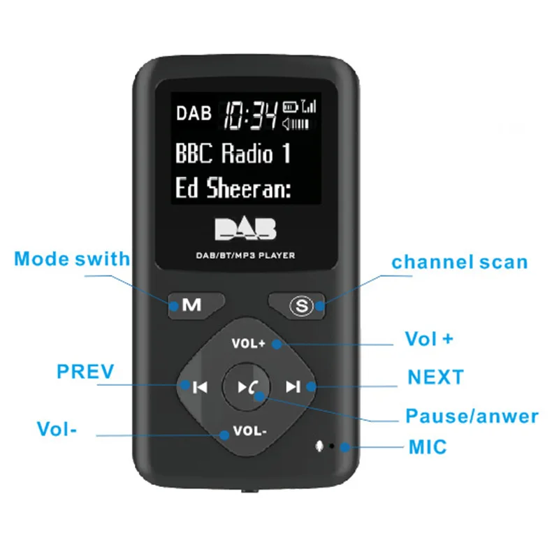 Мини карманный DAB цифровой радиоприемник 32G Bluetooth MP3 плеер Поддержка TF карта воспроизведения с наушниками для пеших прогулок и бега
