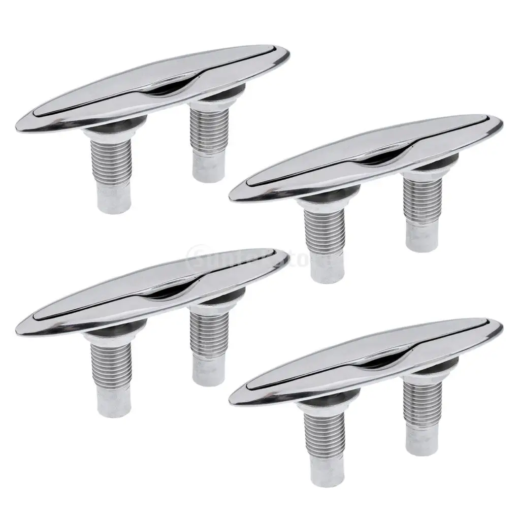 

4Pcs Heavy Duty 6" 316 Stainless Steel Flush Mount Pull Up Cleat Pop Up Cleat Marine Boat Yacht Anchor Dock Mooring Rope Cleat
