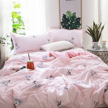 

Quality Quilt Set 1PC Cotton Quilts Quilted Bedspread for Bed Covers Sheet Blue Pink Coverlet Queen Size Blanket 180*200 200*230