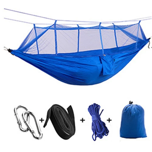 blue blue VILEAD 260*140 см походный гамак с москитом портативный стабильный высокопрочный каванский подвесной спальный походный кемпинг кроватка - Цвет: blue blue