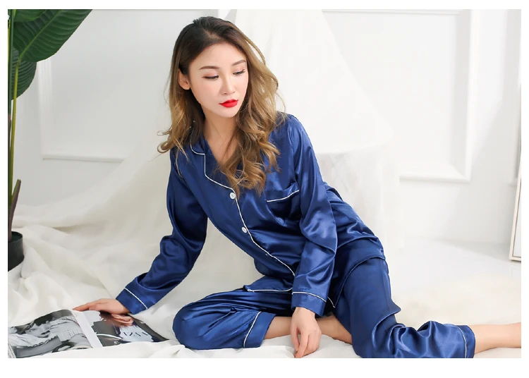 women Comfortable Pyjamas Plus Size 3XL 4XL 5XL Long Sleeve Casual homewear Autumn solid Pajama Sets Silk Satin Sleepwear Suit