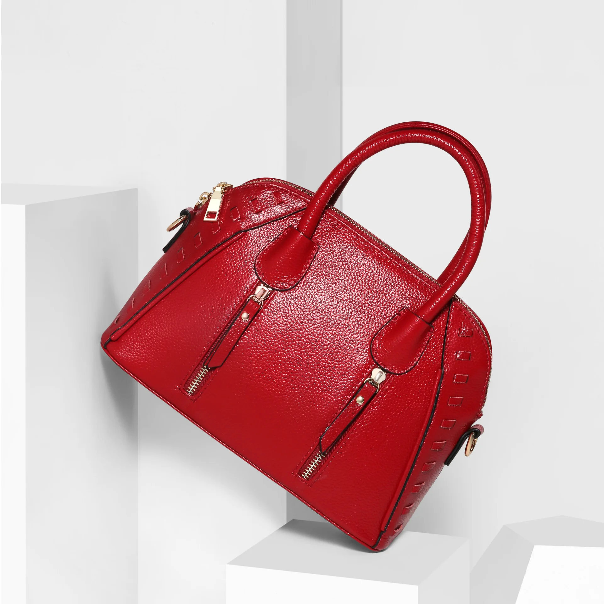 2017 New Double zipper Design Women's Handbag Shoulder Bag Genuine