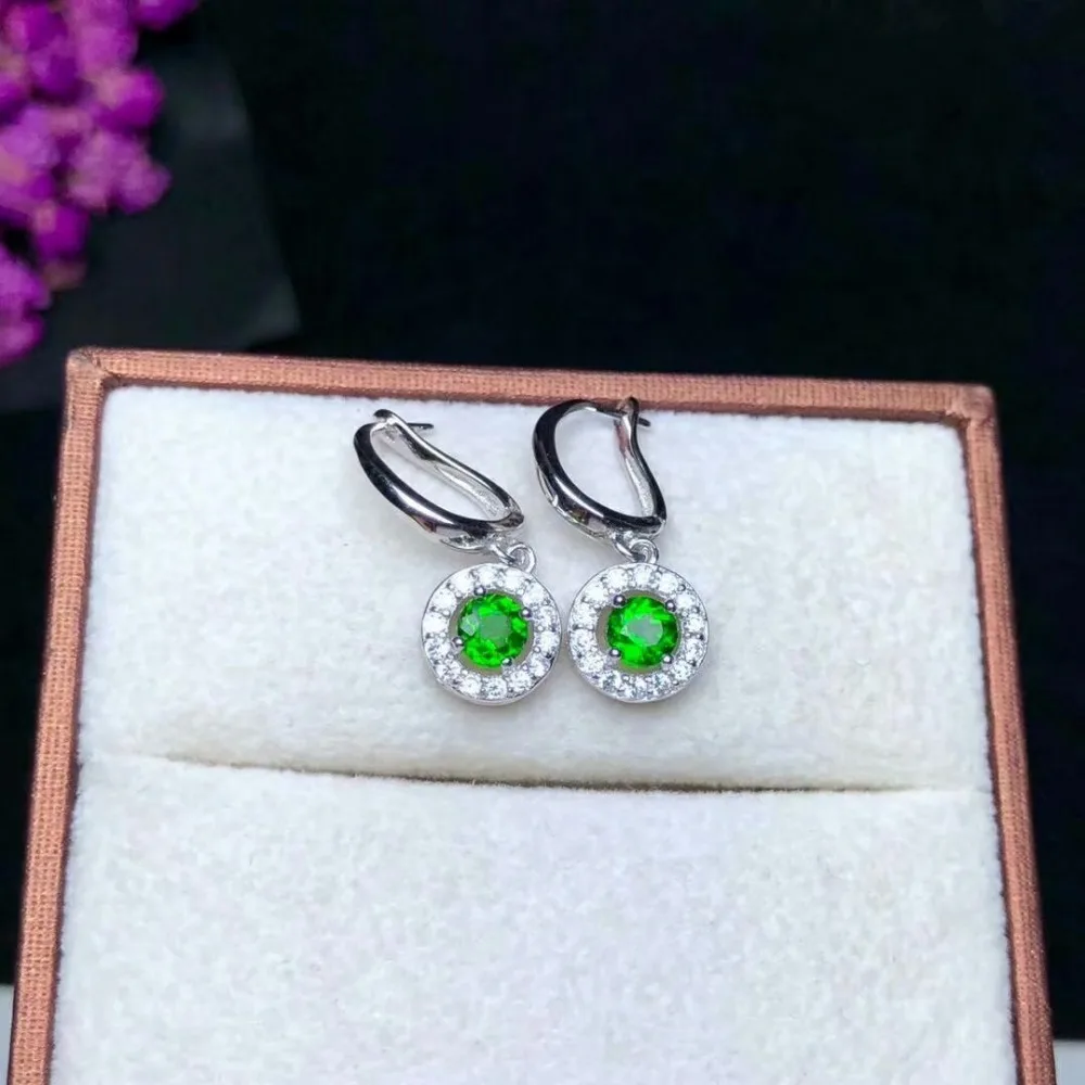 

hilovem 925 sterling silver Natural diopside earrings fine Jewelry women trendy wedding wholesale gift new 4*4mm yhe040401agt