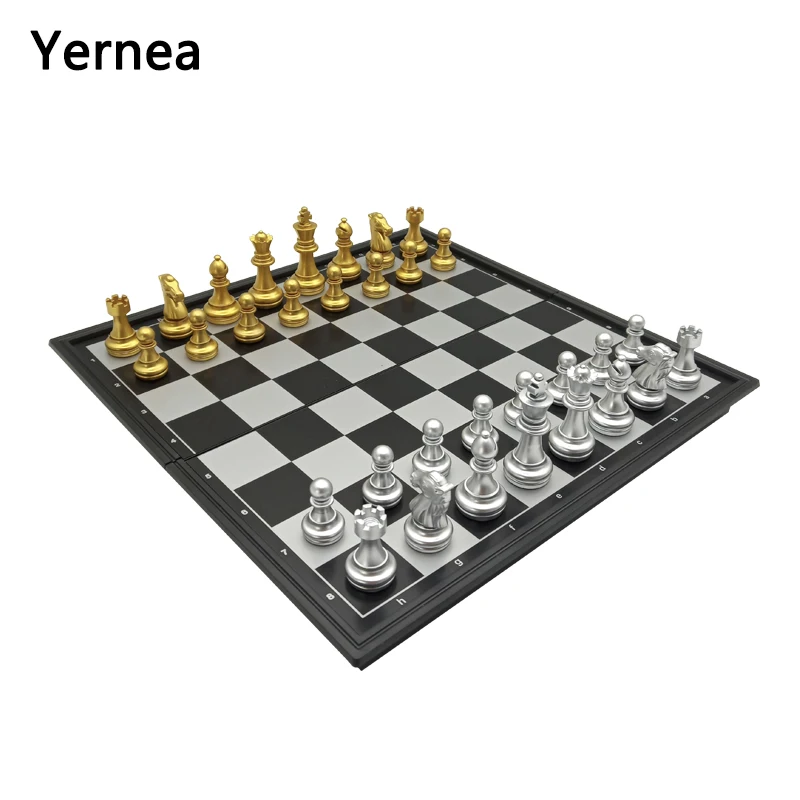 Yernea High-quality Magnetic Chess Game Set New Folding Chessboard Plastic Magnetic Chess Pieces Gold and Silver Color Pieces