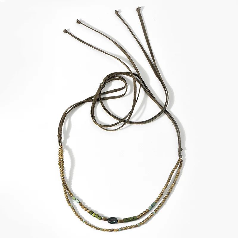 Amaiyllis богемное массивное ожерелье с деревянными бусинами и камнями для женщин, этническое регулируемое кожаное колье, бархатный, покрывающий область ключицы